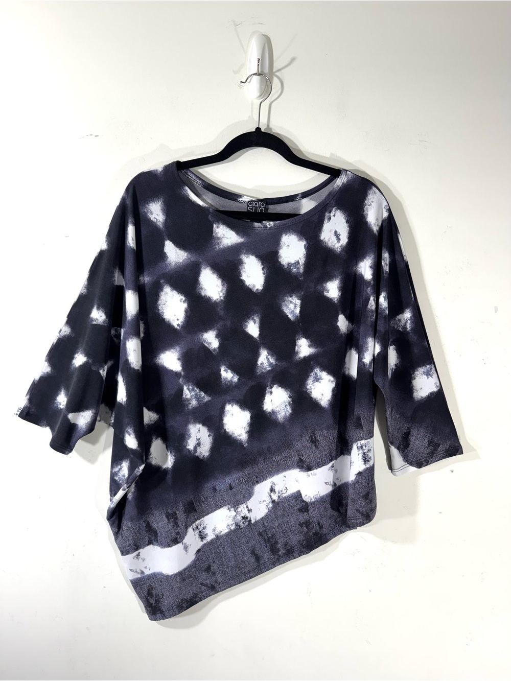 Clara Sunwoo Asymmetrical Top 1X Abstract Brushstroke Jersey knit Black white
